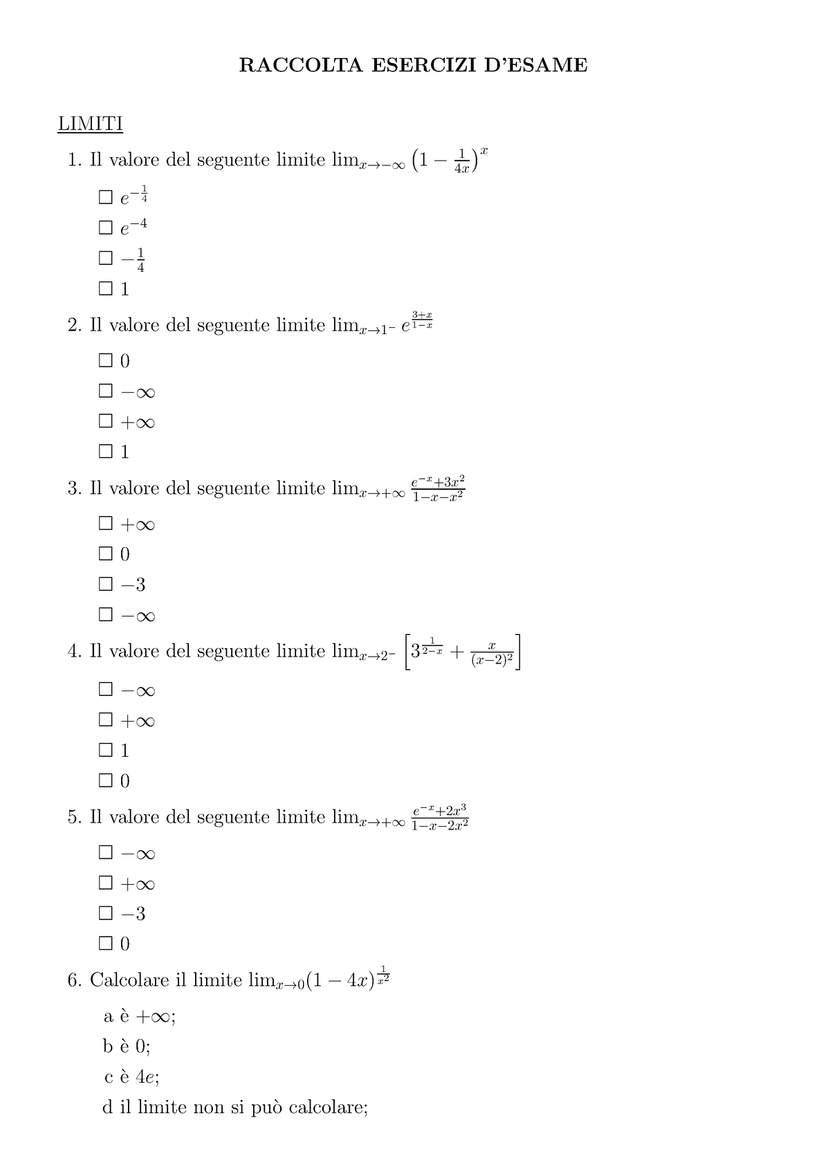 Raccolta Esercizi D'esame (2021 02 09 09 42 29 UTC) - RACCOLTA ESERCIZI ...