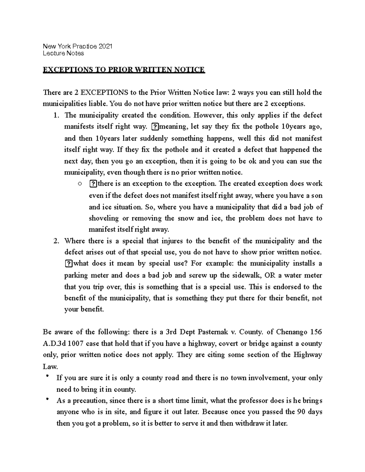 Exceptions TO Prior Written Notice - New York Practice 2021 Lecture ...