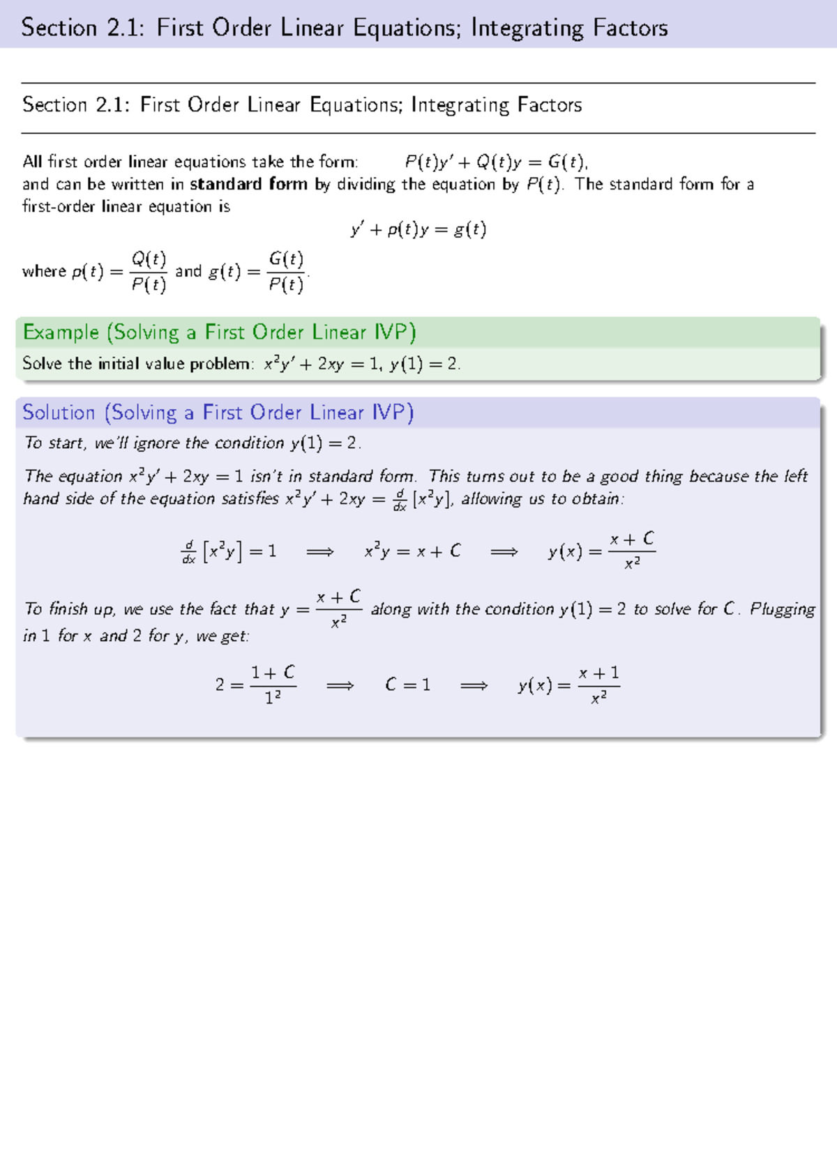 2 1 First Order Linear Equations Studocu