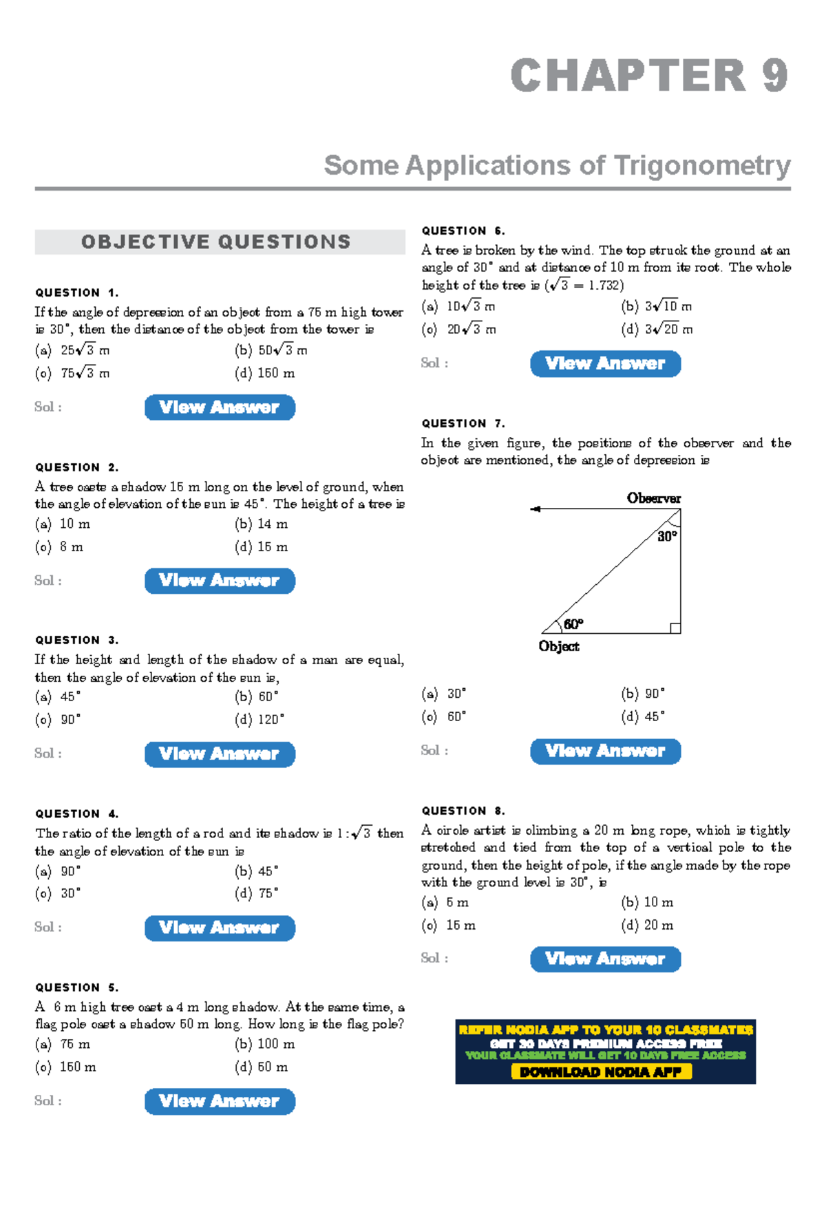 Ch 9 maths sample practice - Chap 9 Some Applications of Trigonometry ...