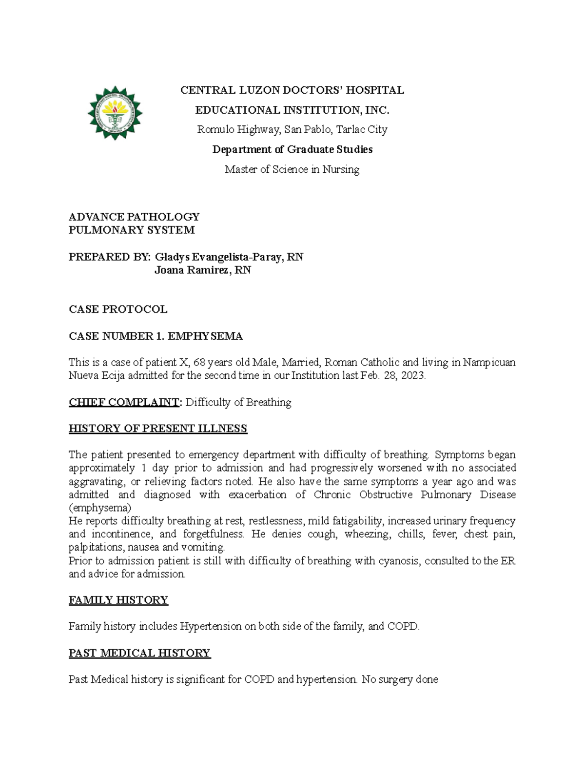 Pulmonary System - Summary Nursing - CENTRAL LUZON DOCTORS’ HOSPITAL ...