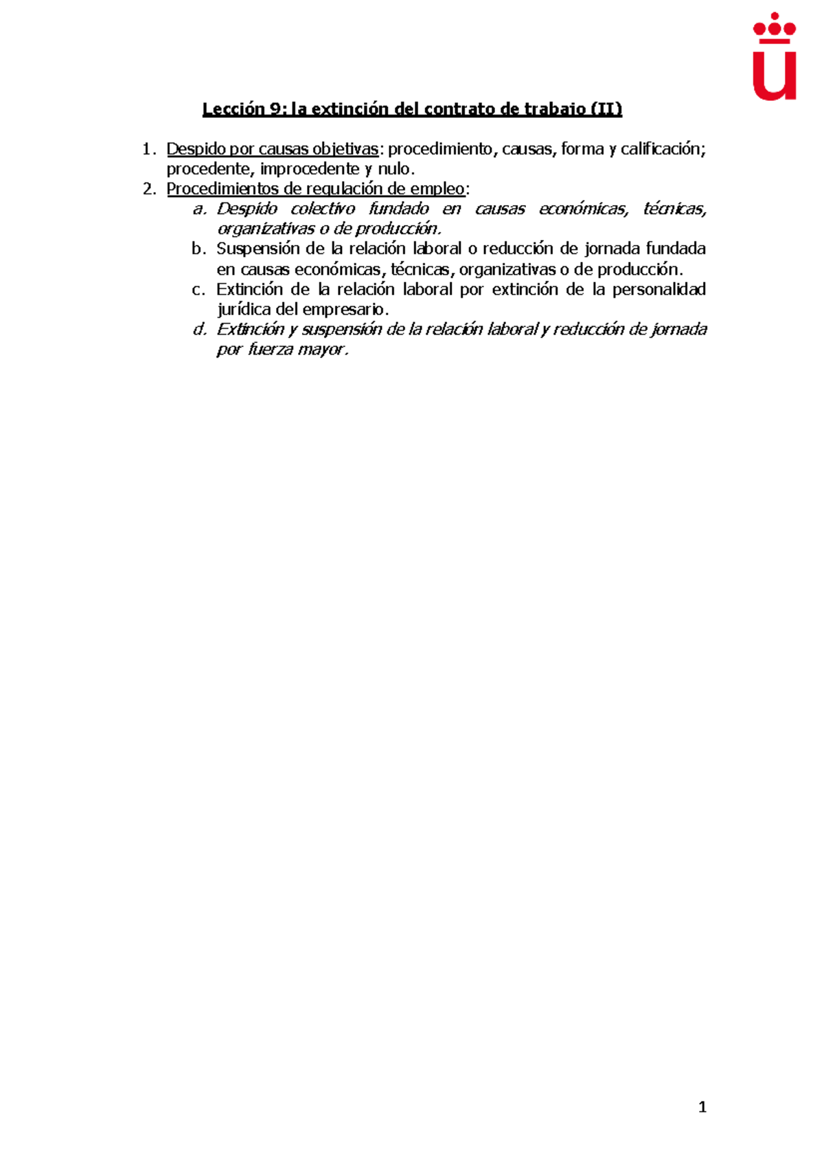 Lección 9 La Extinción Del Contrato De Trabajo (II) - Lección 9: La ...