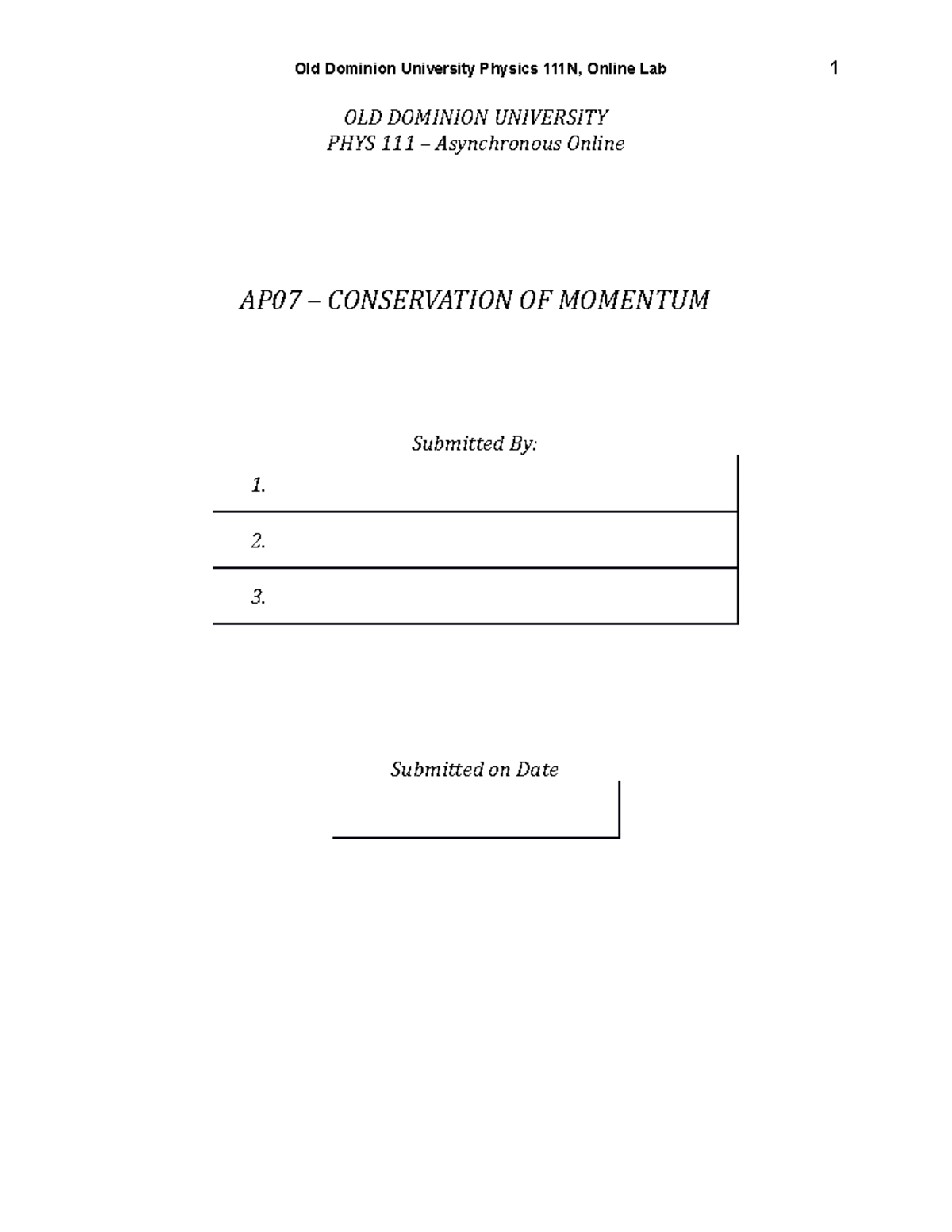 AP07 Conservation Of Momentum - Old Dominion University Physics 111N ...