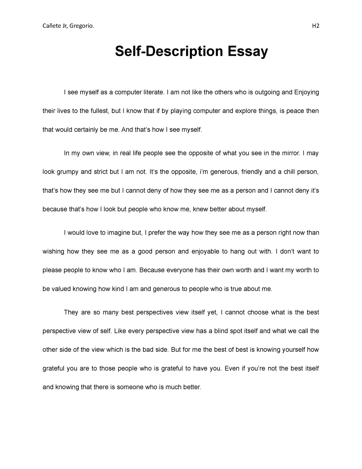 make a description essay about yourself