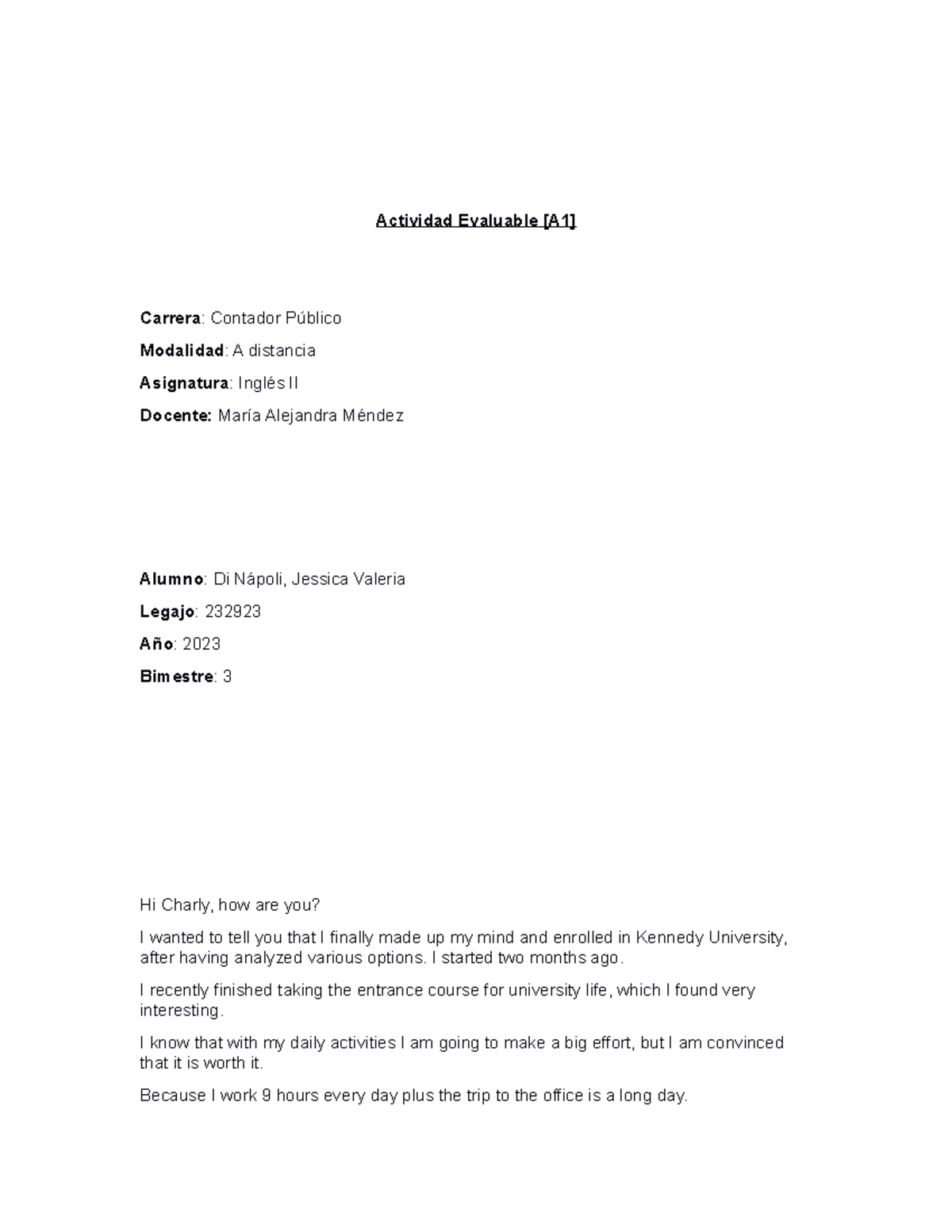 Act Eval 1 Ingles II - Actividad Evaluable [A1] Carrera: Contador ...