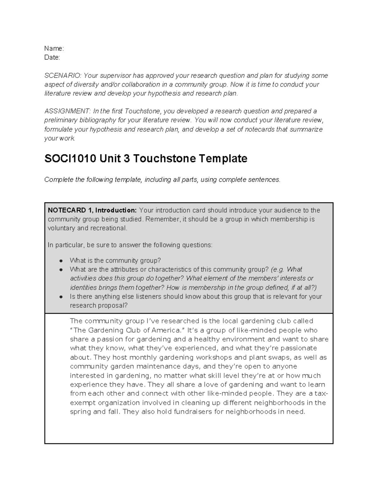 Touchstone 3 - sophia assignment - Name: Date: SCENARIO: Your ...