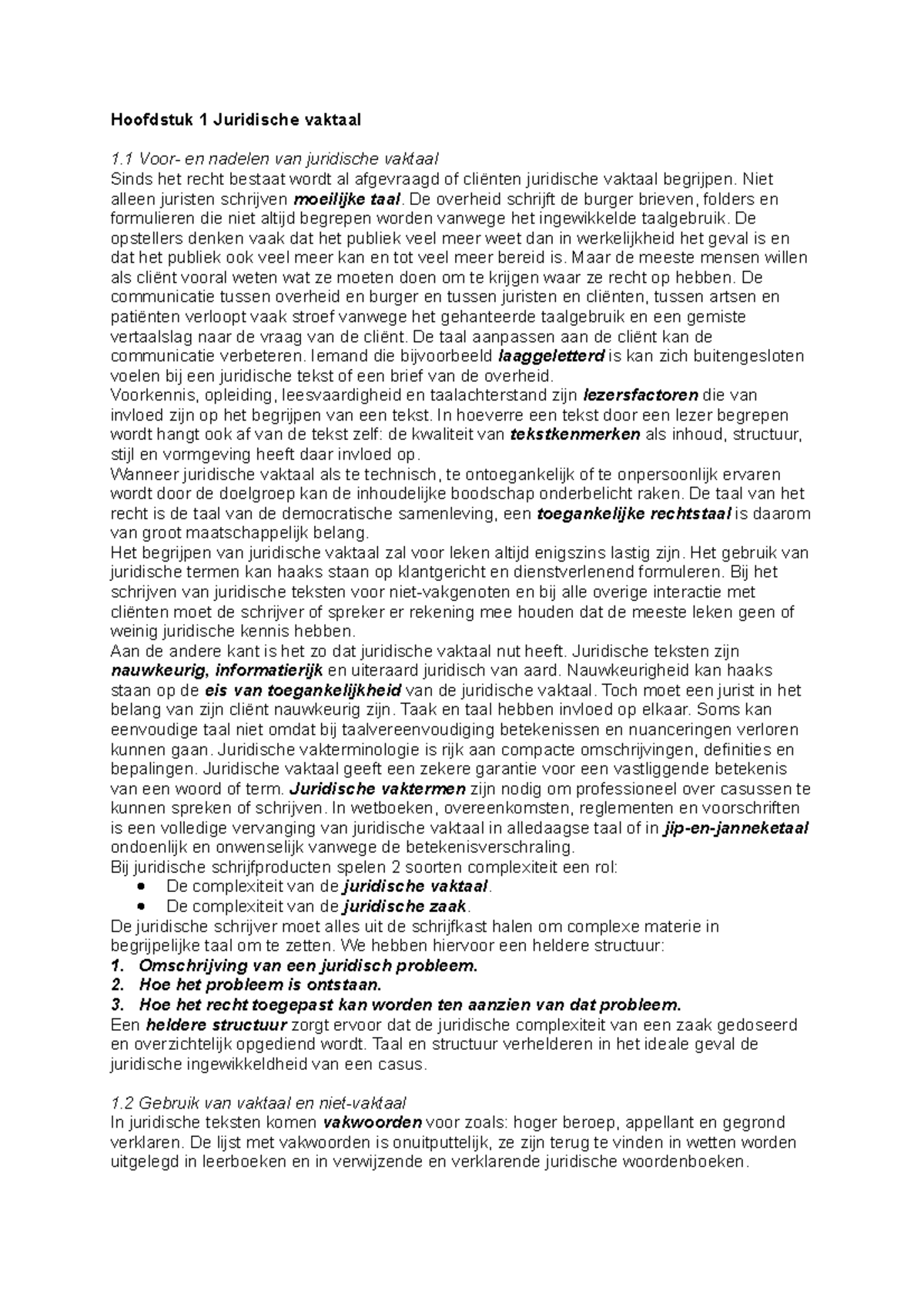 Samenvatting schrijven voor juristen Hoofdstuk 1 Juridische vaktaal 1