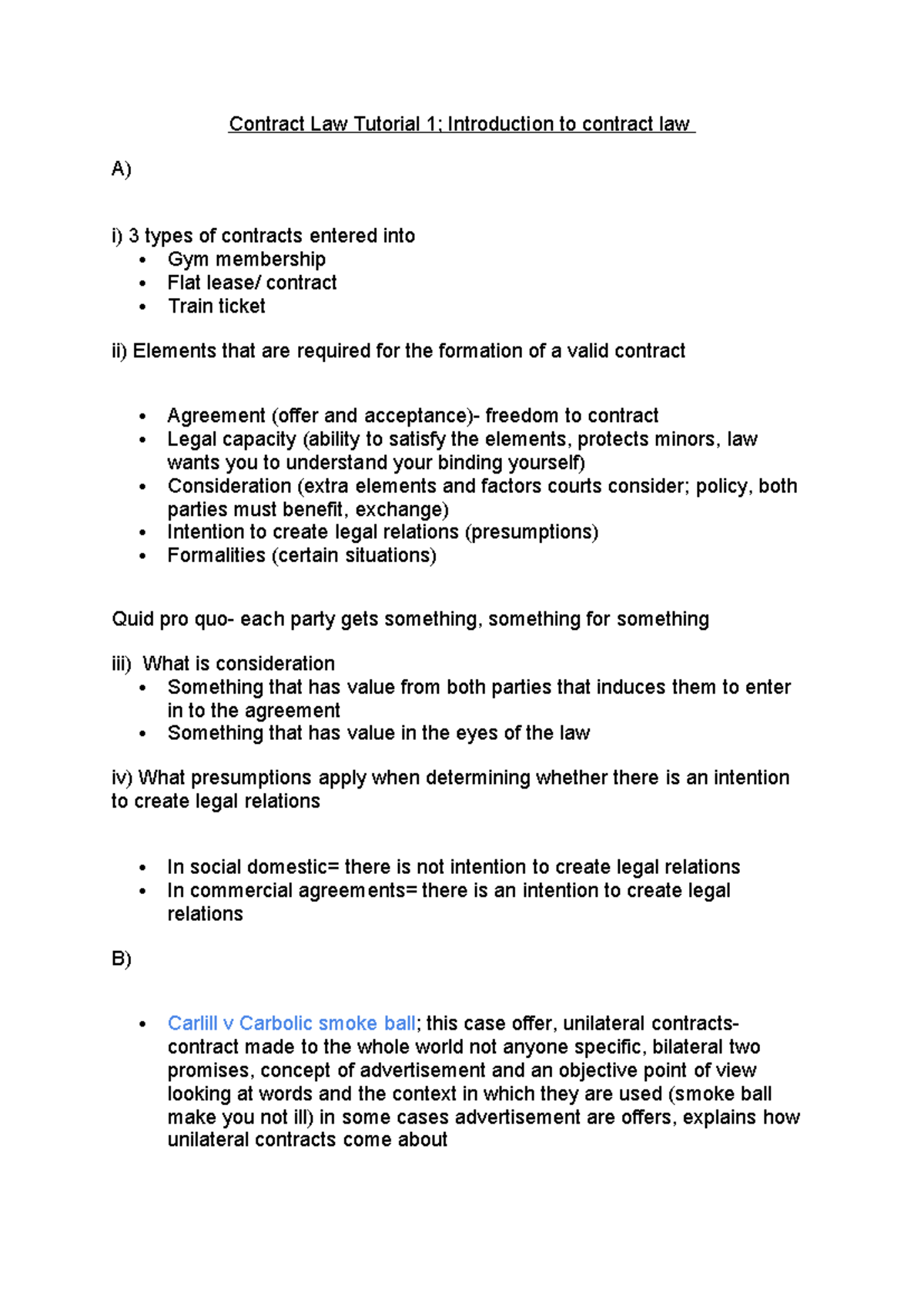 Contract Law Tutorial 1 Studocu