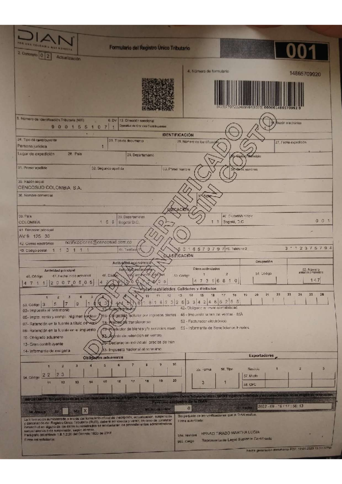 RUT Cencosud - todo - DIAN POR UNA COLONBIA HAS HONESTA Formulario del ...