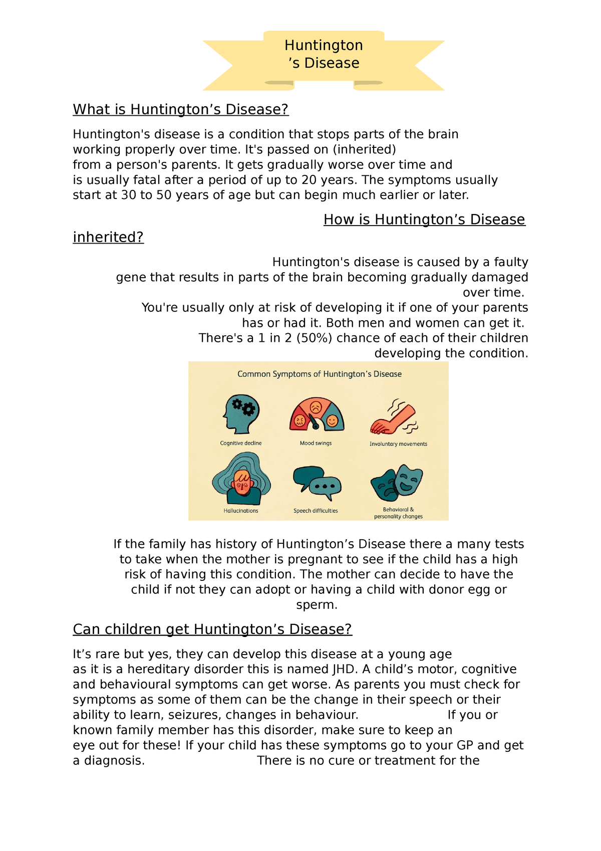 Huntingtons Disease - What Is Huntington’s Disease? Huntington's ...