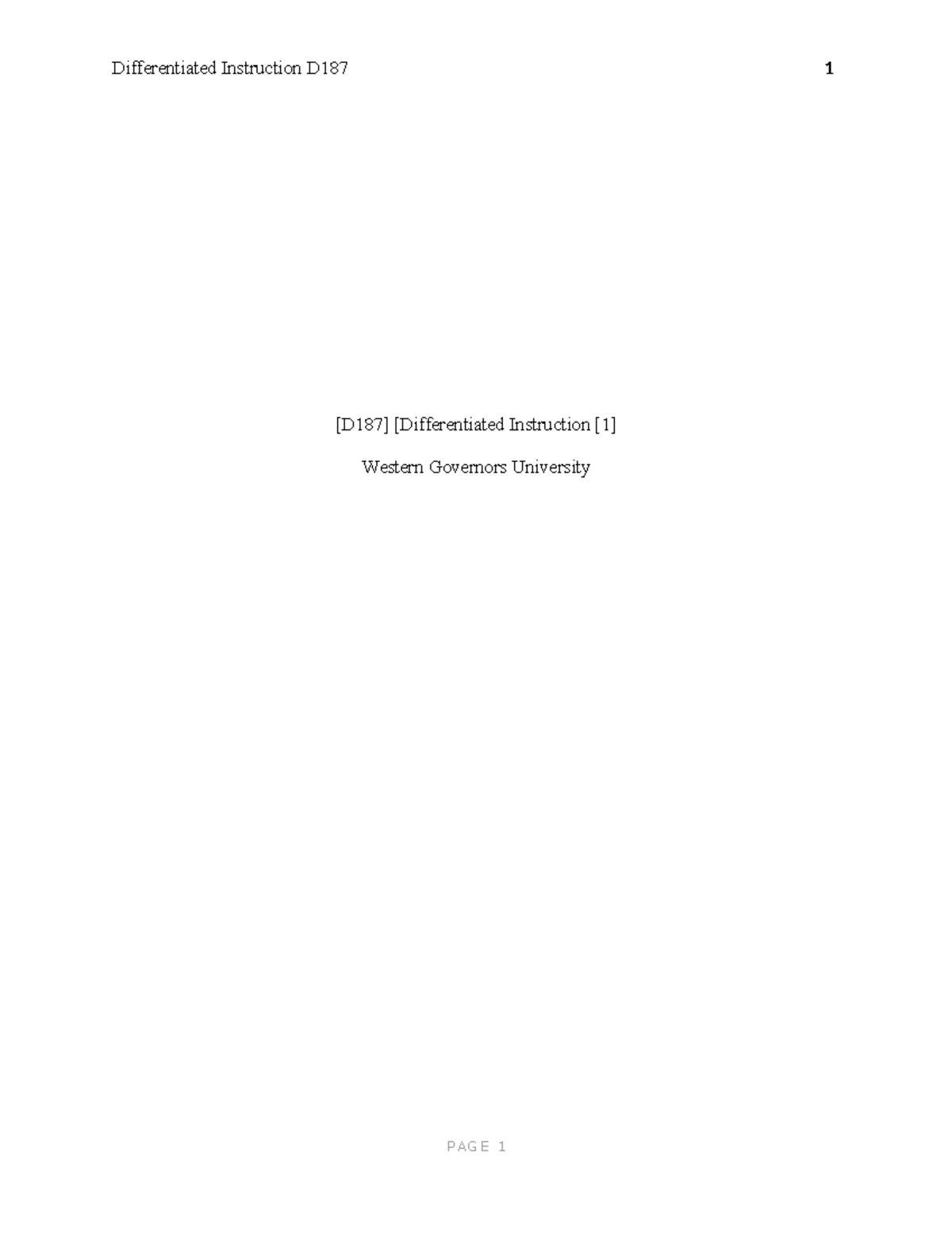 D187 Task 1 - [D187] [Differentiated Instruction [1] Western Governors ...
