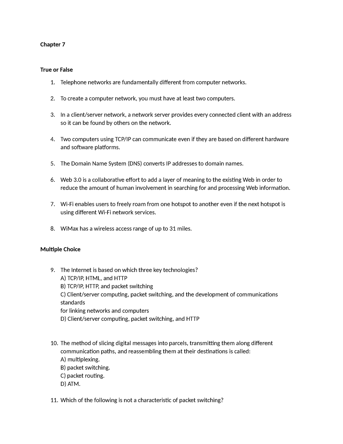 Chapter 7 - Questions - Sample Exams - Chapter 7 True Or False 1 ...