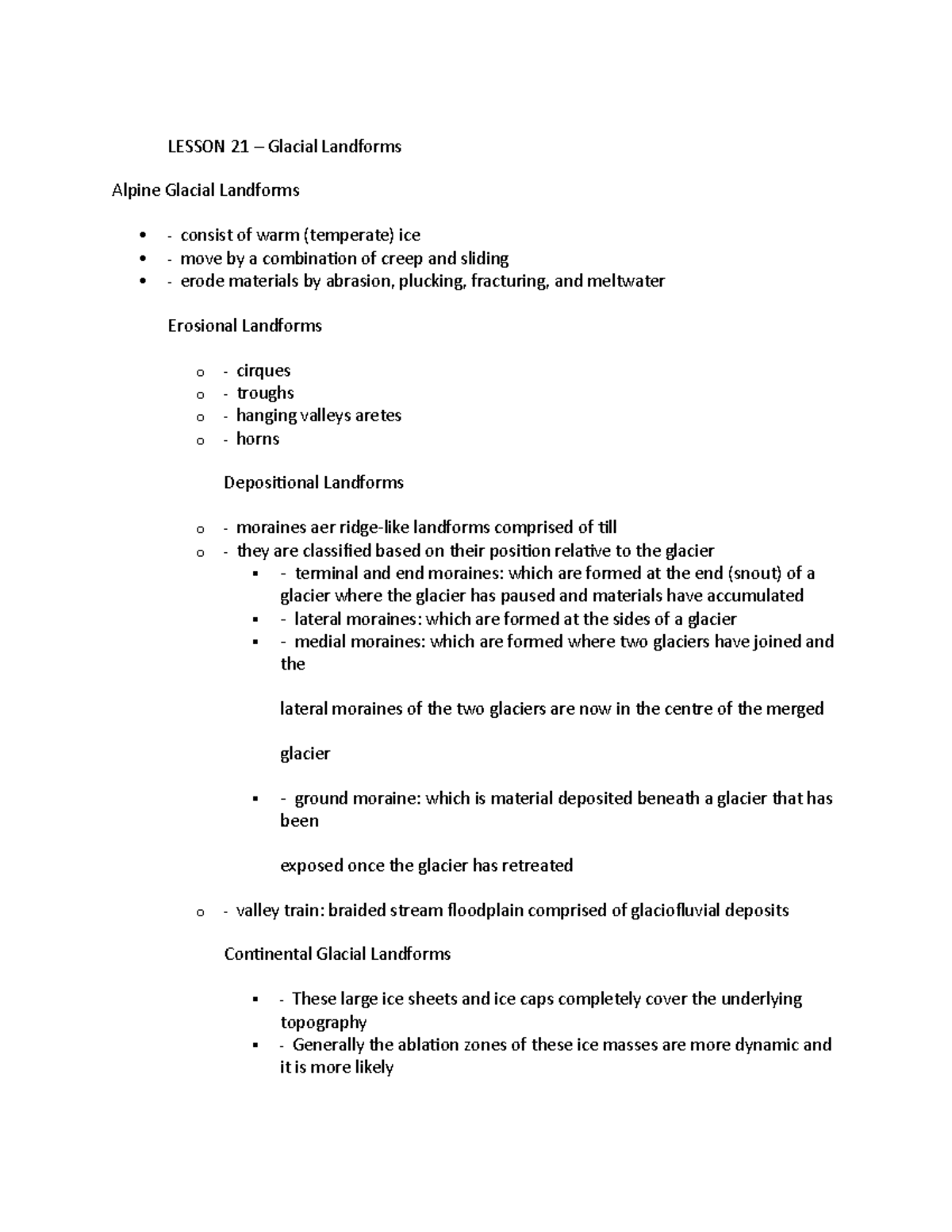 GG101 Lesson 21 - human geography lecture - LESSON 21 – Glacial ...