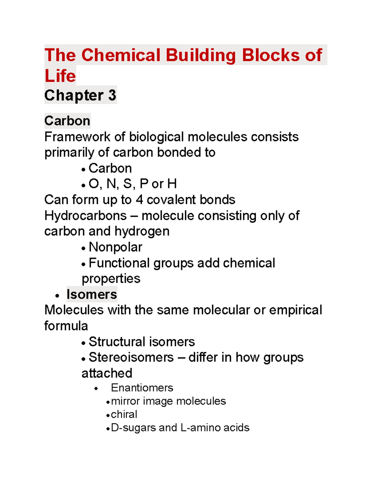 The Chemical Building Blocks of Life The Chemical Building Blocks of