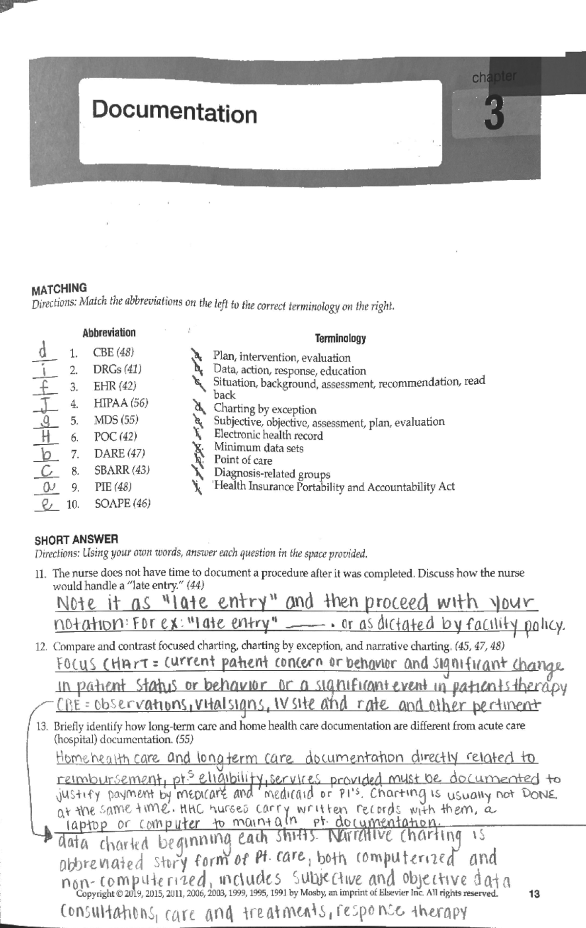 CH 3 Documentation Guide - Chapter Documentation 3 MATCHING Directions ...