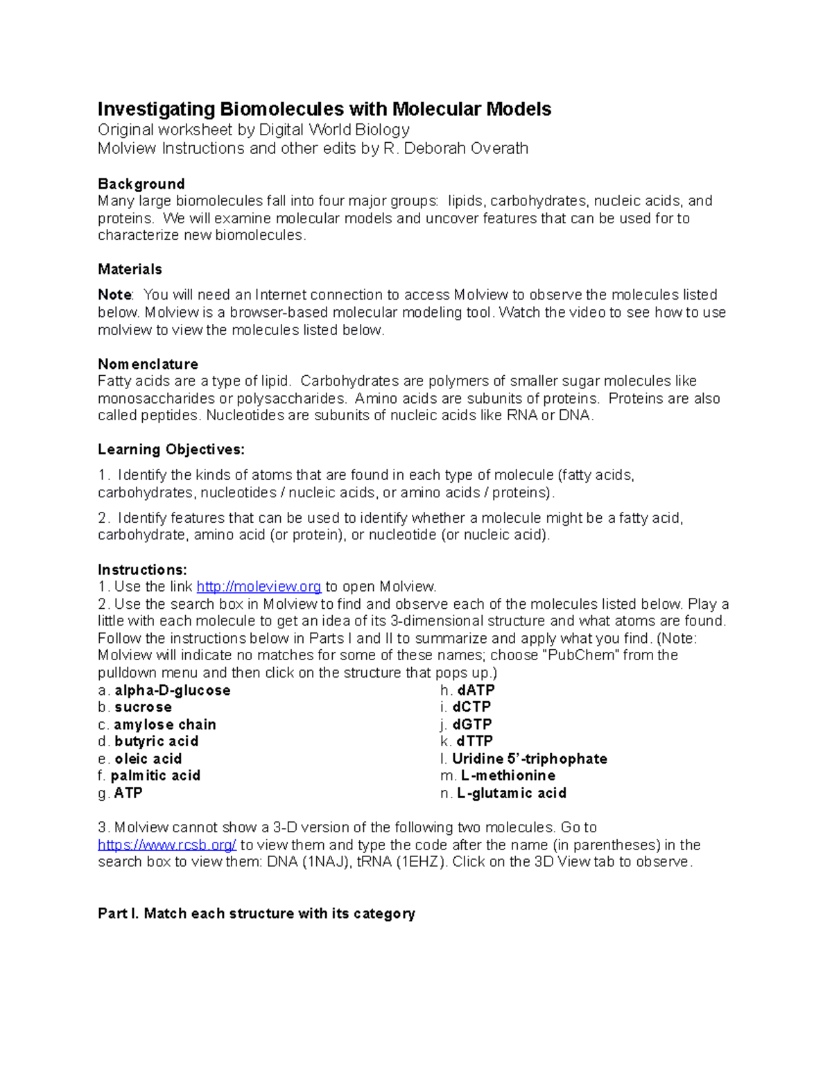 2Macromolecule Modeling Lab Investigating Biomolecules with
