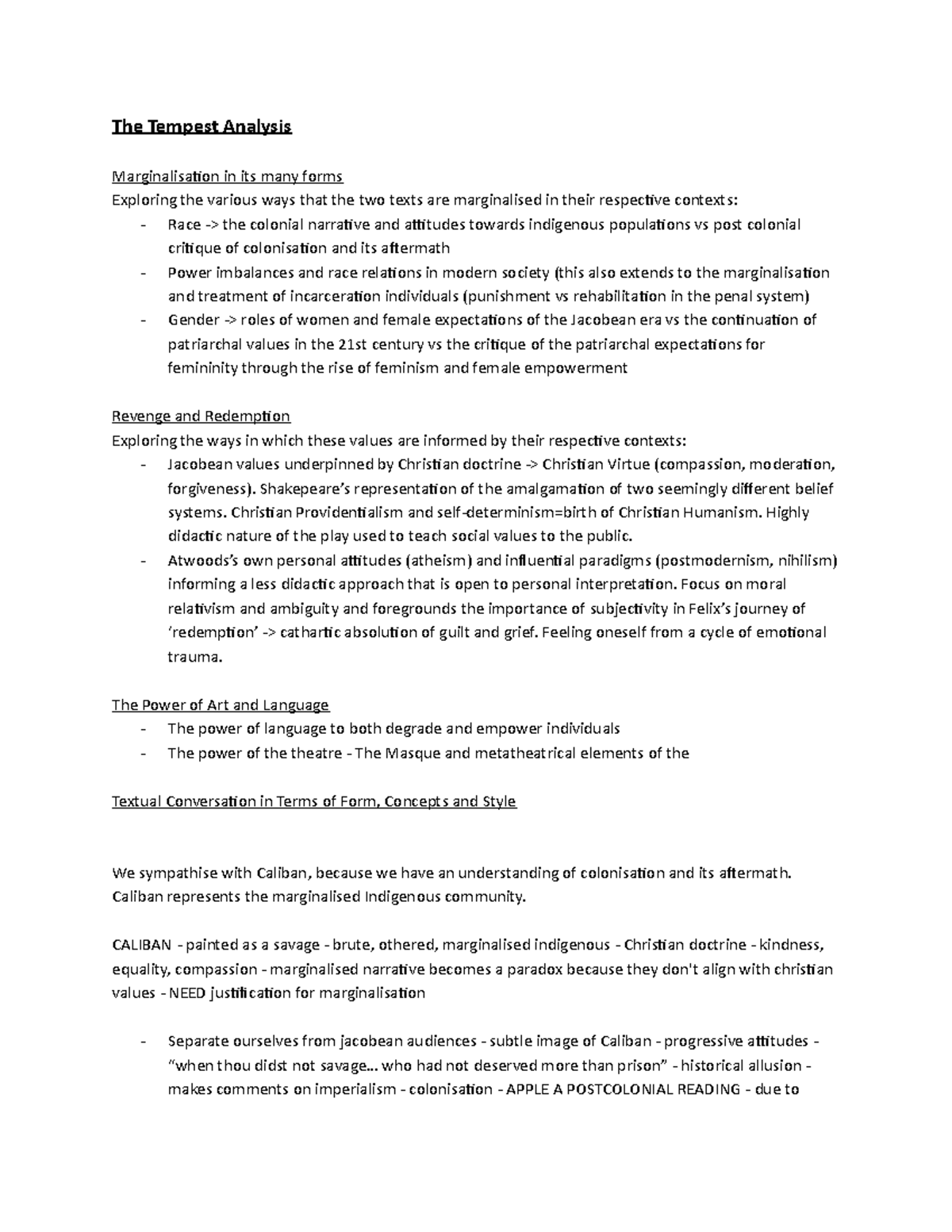 The Tempest Analysis The Tempest Analysis Marginalisation in its many forms Exploring the