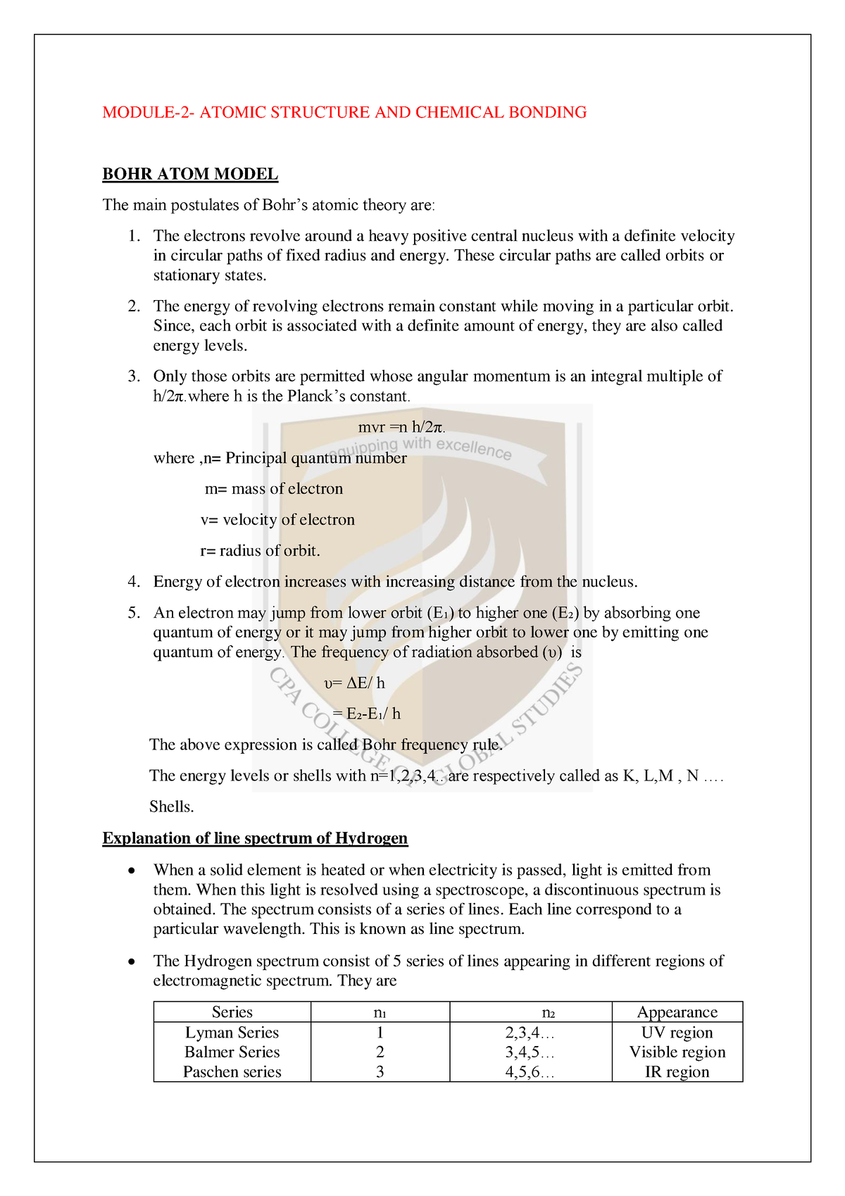 Module-2 Atomic Structure AND Chemical Bonding Pdf - MODULE-2- ATOMIC ...