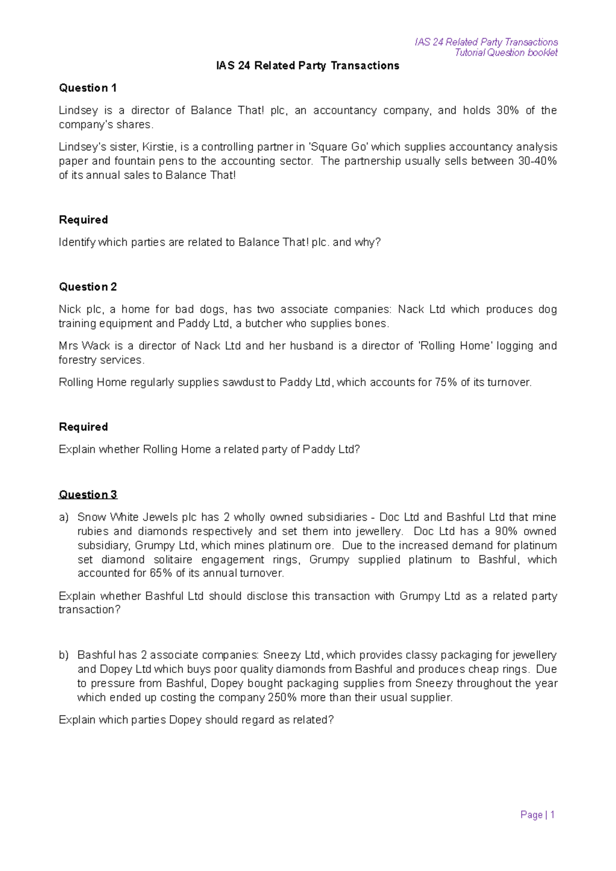Related Parties Tutorial Booklet - BS4215 - RGU - Studocu