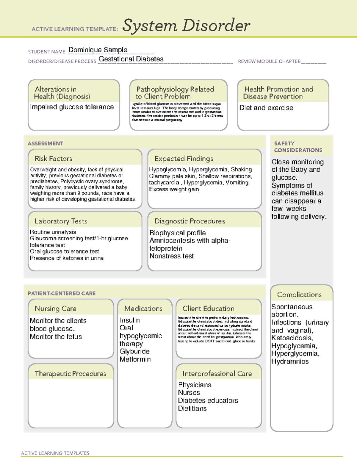 Gestational Diabetes System Disorder Template