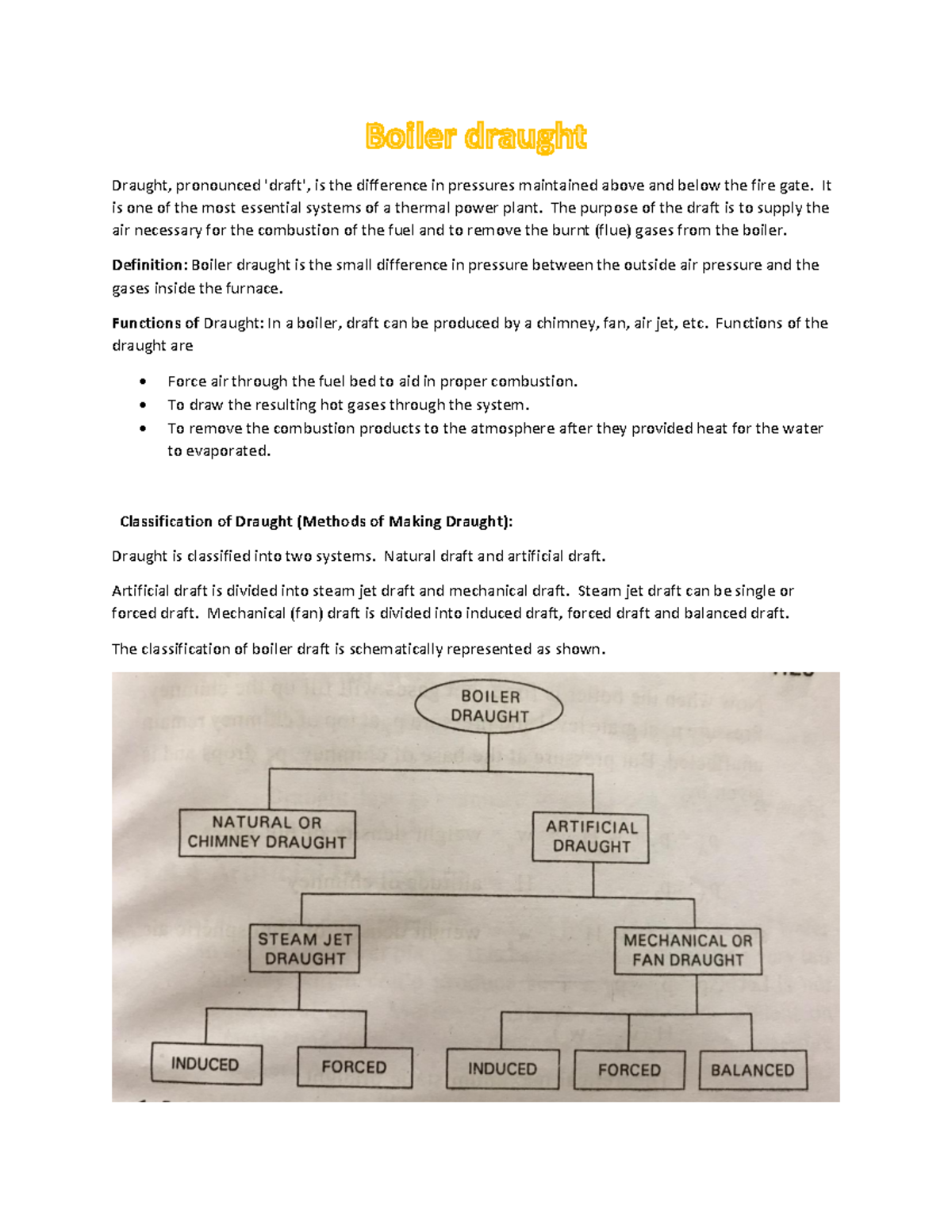 Boiler draught Study Material Draught, pronounced 'draft', is the