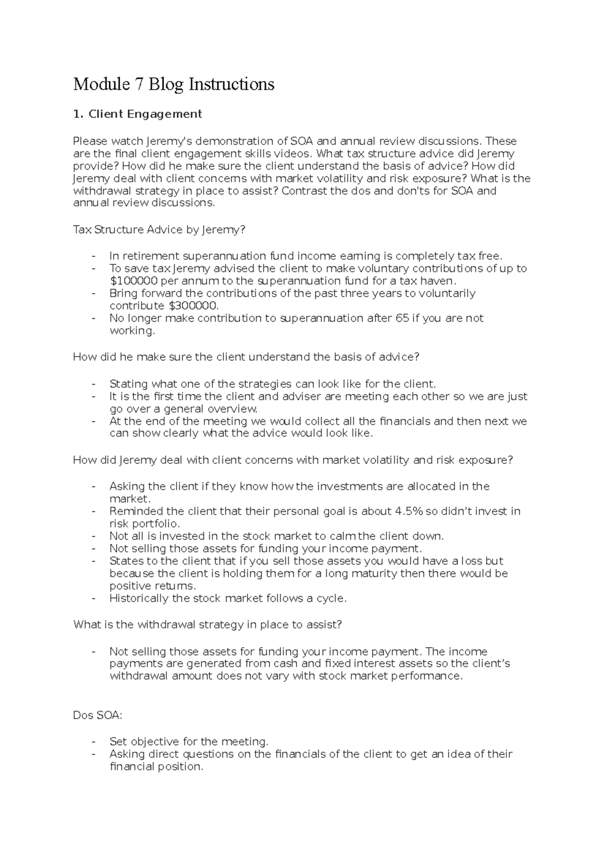 Module 7 Blog - Module 7 Blog Instructions 1. Client Engagement Please ...