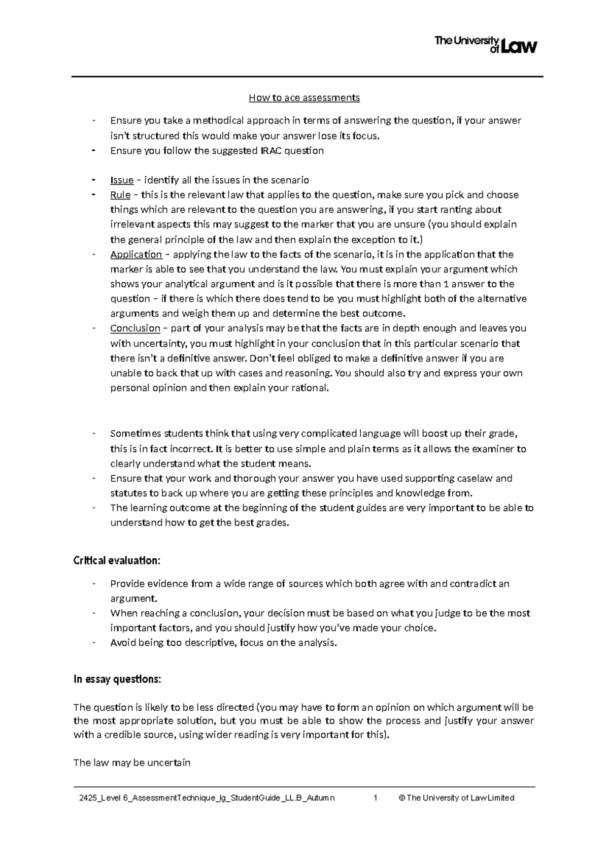 How to ace assessments - notes - How to ace assessments Ensure you take ...