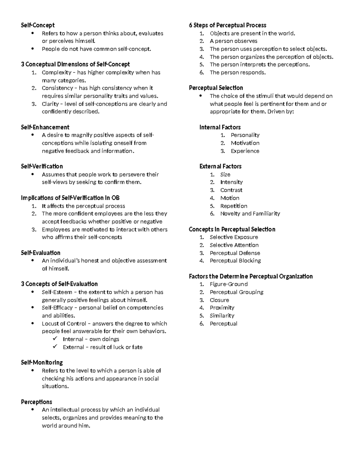 HBO - notes to hbo - Self-Concept Refers to how a person thinks about ...