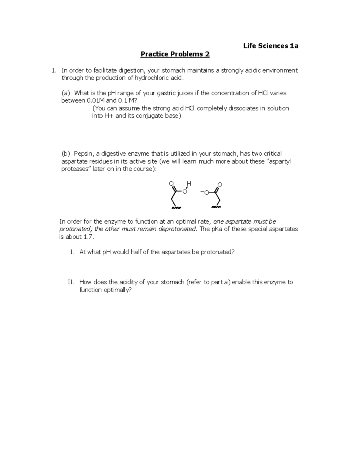 Practical - Practice problems 2 - Life Sciences 1a Practice Problems 2 ...