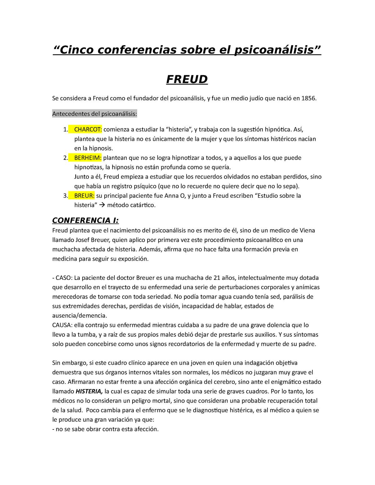 Conferencia I Y II - Freud: RESUMEN CON EL TEXTO - Psicoanalisis I ...