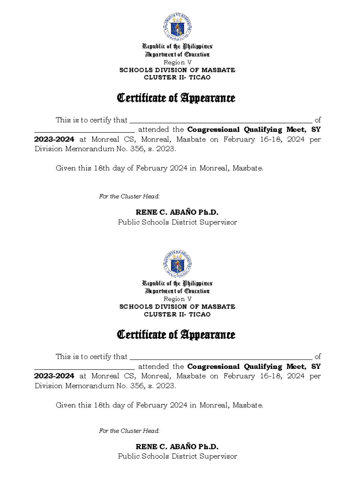Appearance -Congressional-Meet - Monreal - Republic of the Philippines ...