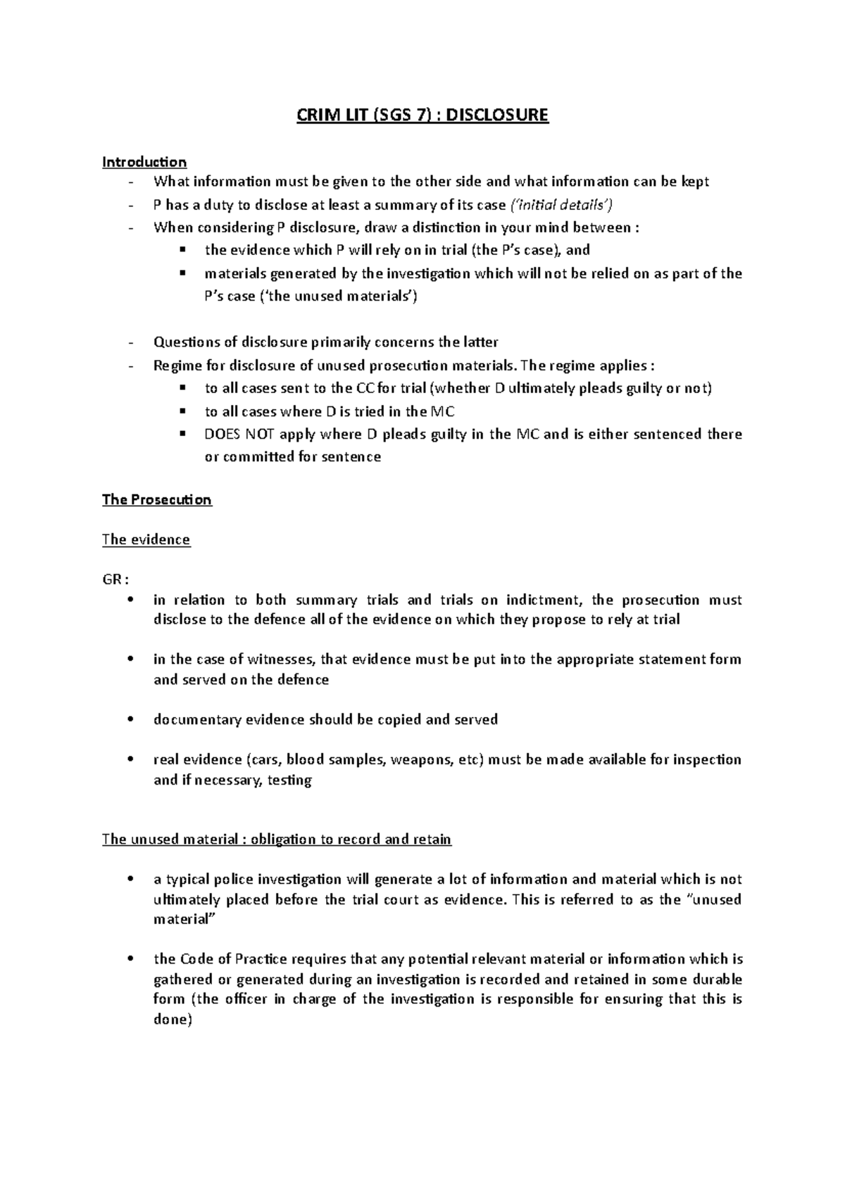 disclosure notes - CRIM LIT (SGS 7) : DISCLOSURE Introduction - What ...