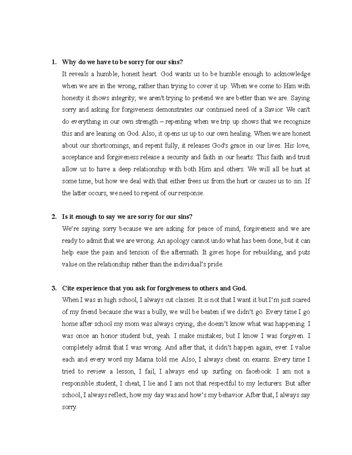 Why do we have to be sorry for our sins 1 do we have to be sorry for