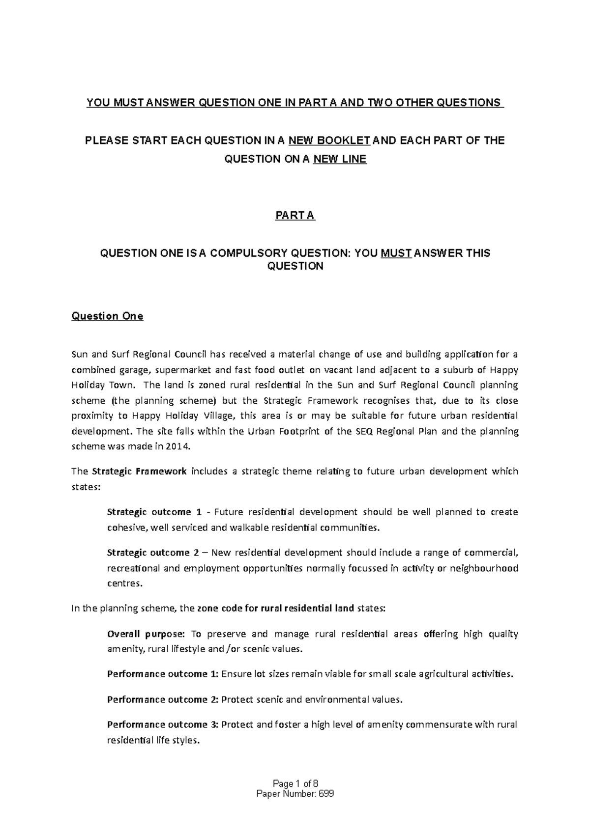 2016 practice exam - YOU MUST ANSWER QUESTION ONE IN PART A AND TWO ...
