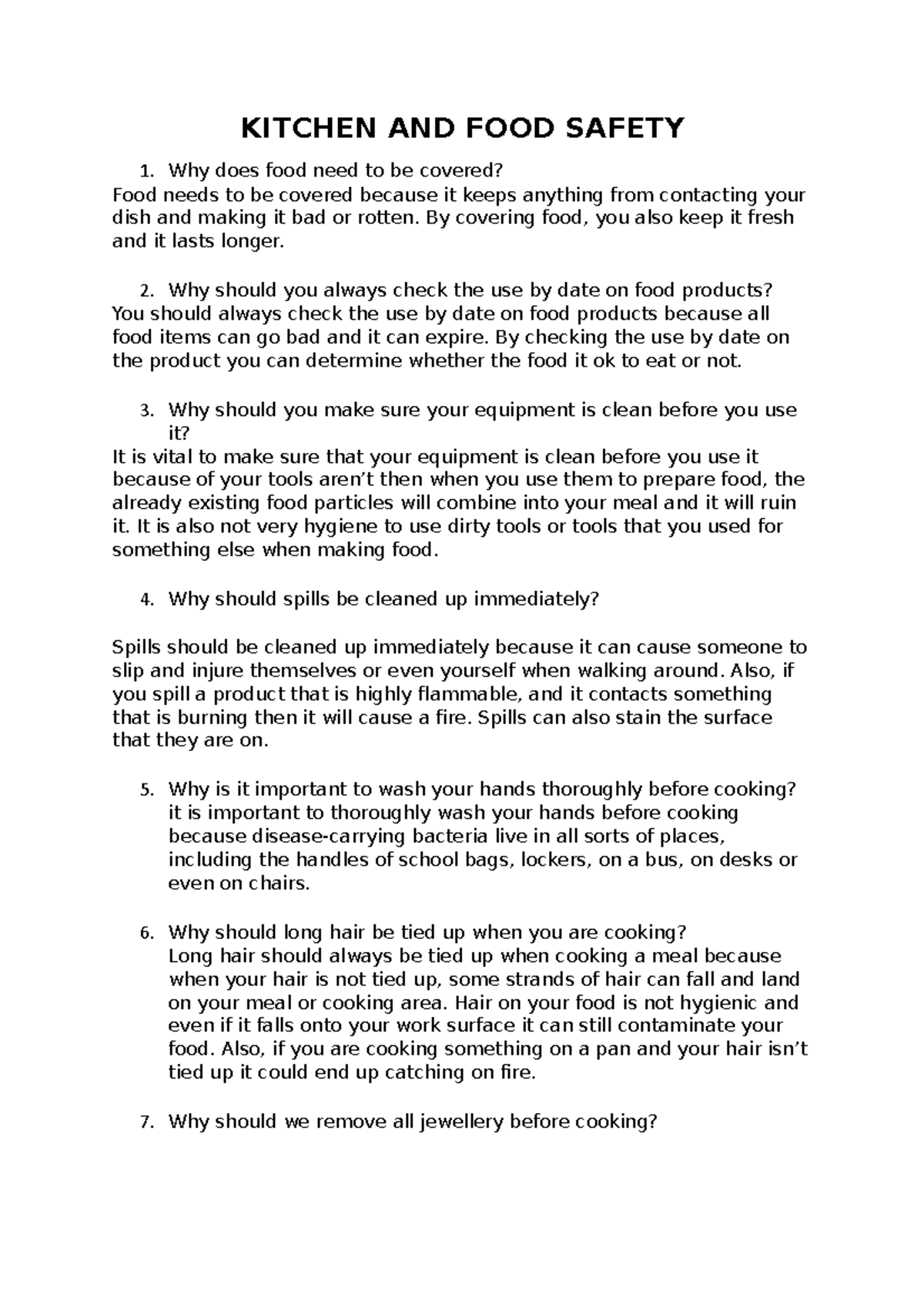 Kitchen AND FOOD Safety KITCHEN AND FOOD SAFETY Why does food need to