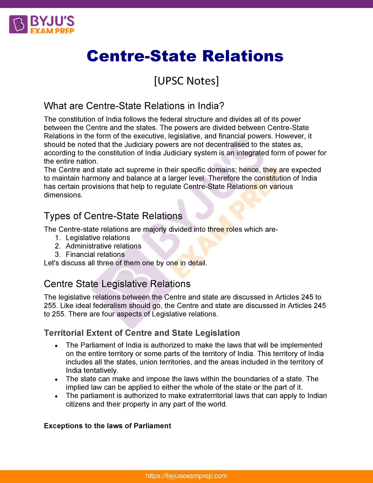 essay on centre state relations