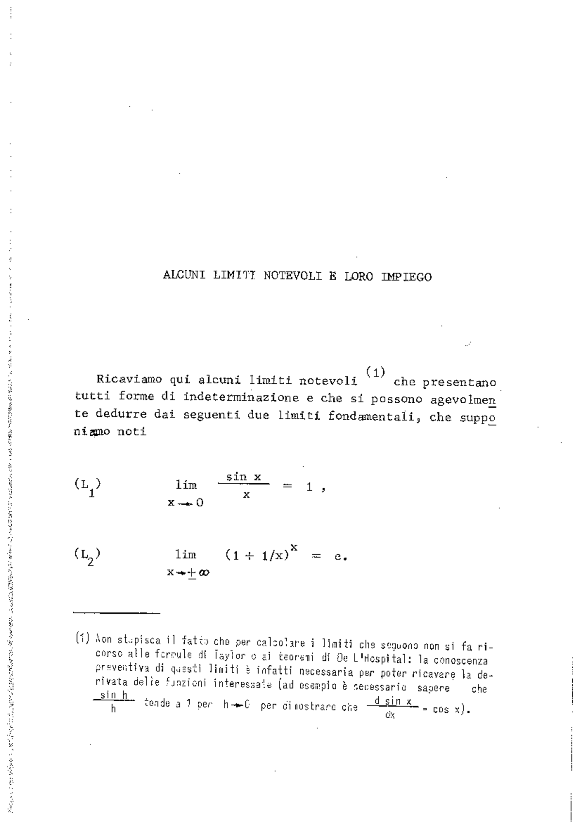 Limiti notevoli - Analisi 1 - Studocu
