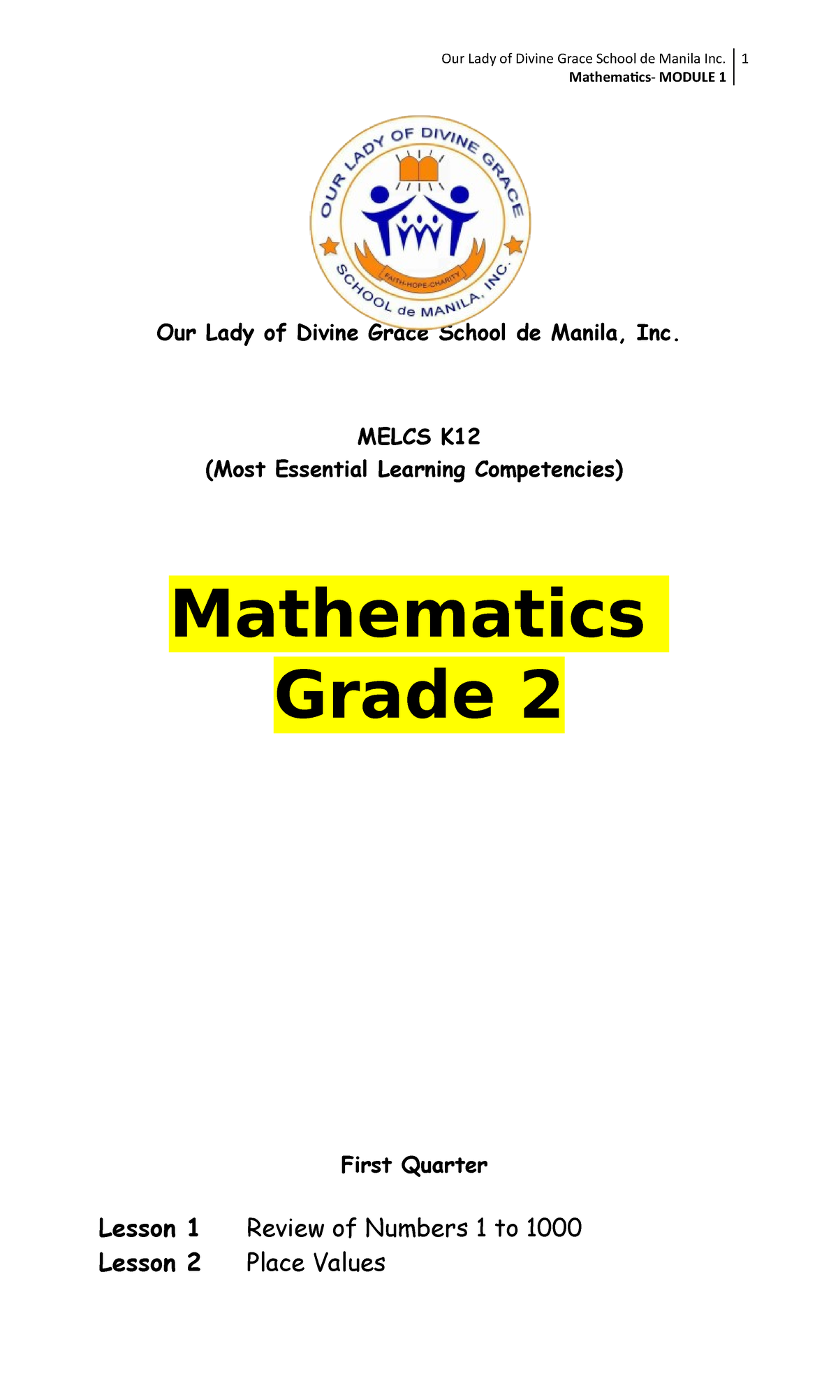 Gonzales Mathematics 2 Module final - Mathematics- MODULE 1 Our Lady of ...