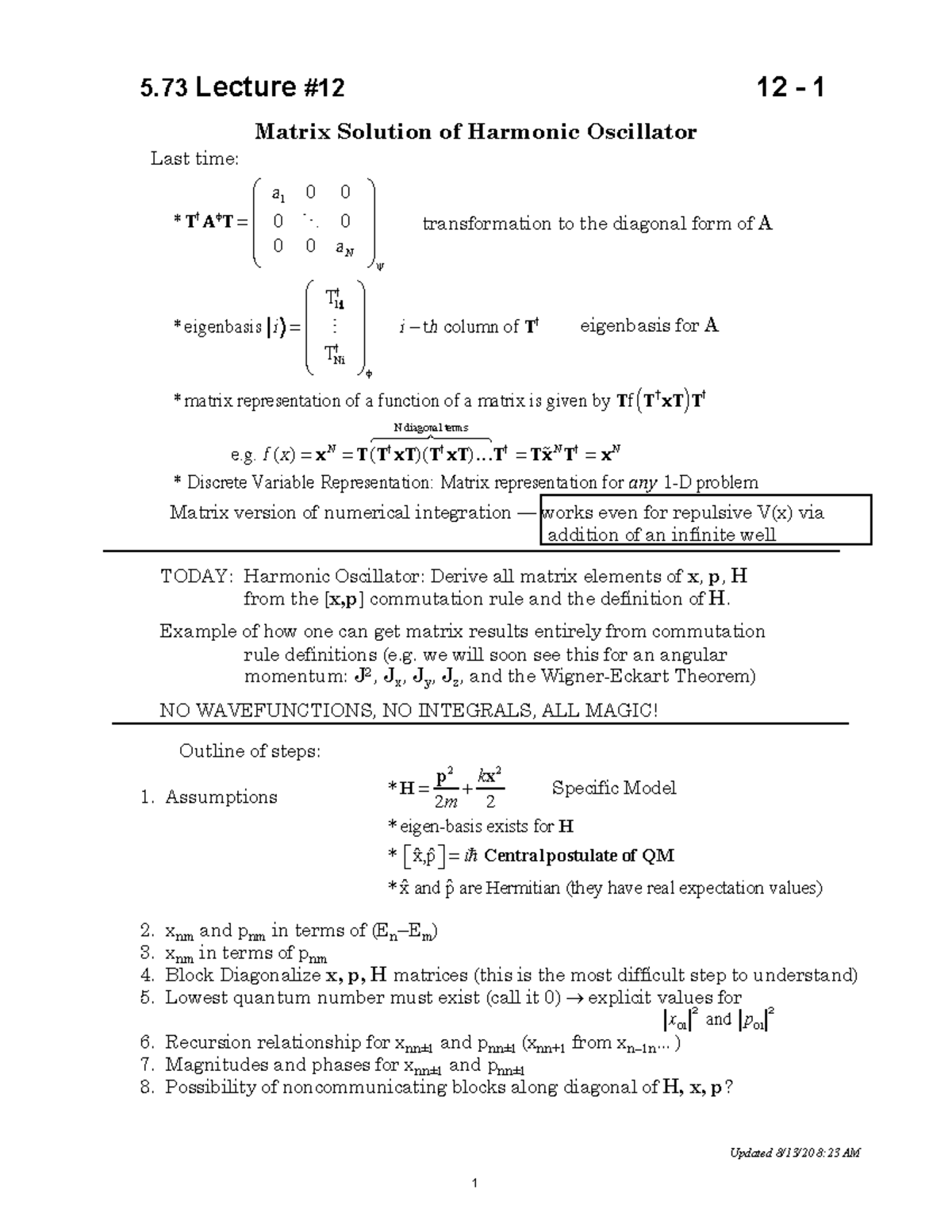 Matrix Solution of Harmonic Oscillator I (PDF 1.1MB) Matrix