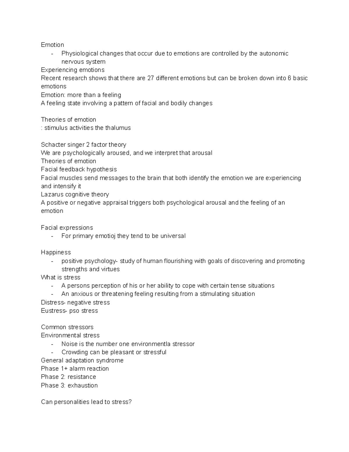 AP psych - emotion - Emotion - Physiological changes that occur due to ...