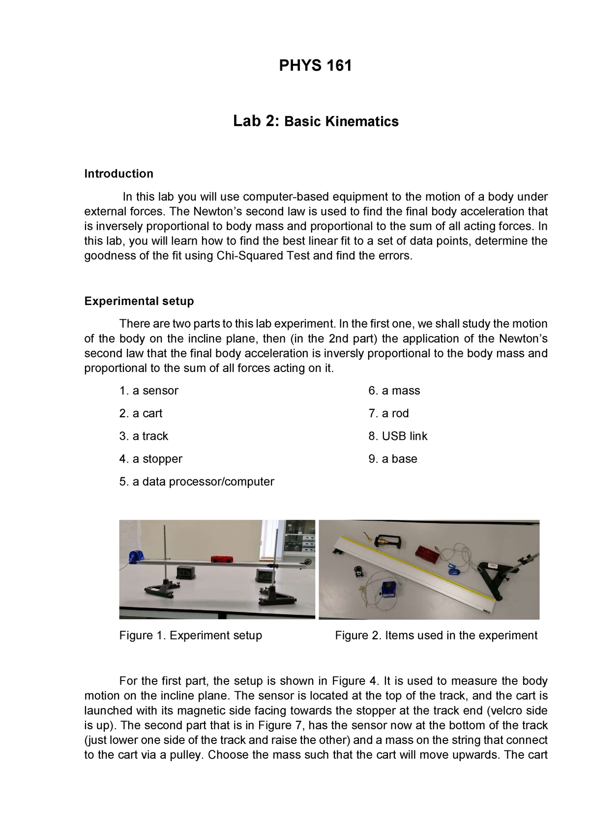 Laboratory Experiment 2 Manual - PHYS 161 Lab 2: Basic Kinematics ...