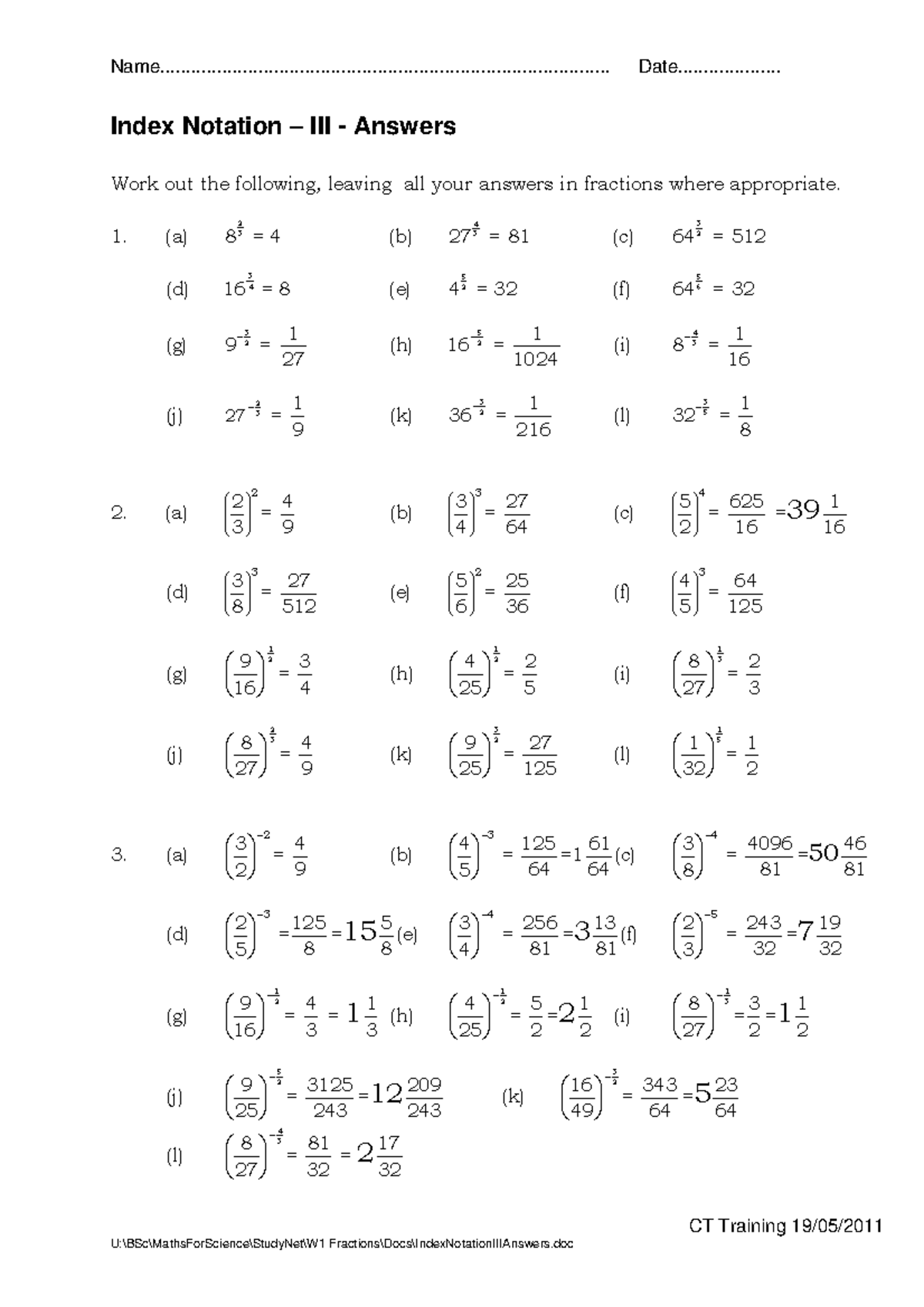 Index Notation Worksheet Two Answers Week One - - Studocu