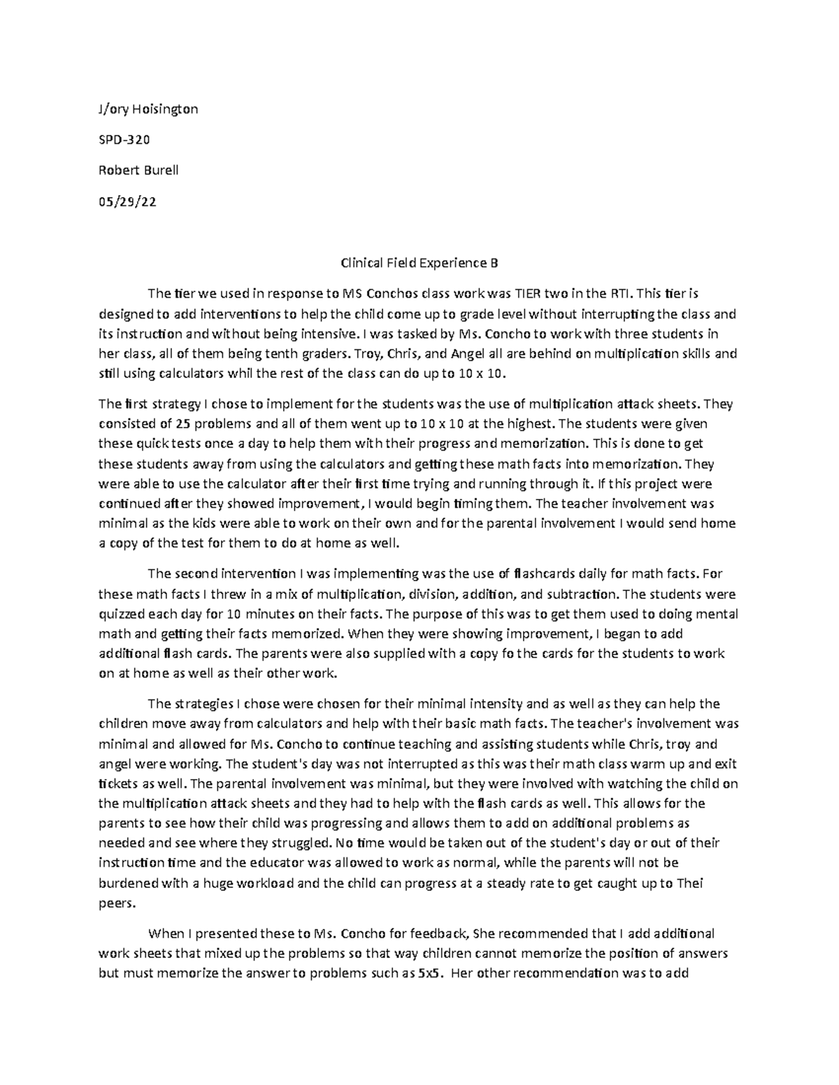 Document 50 week 5 assignment J/ory Hoisington SPD Robert Burell