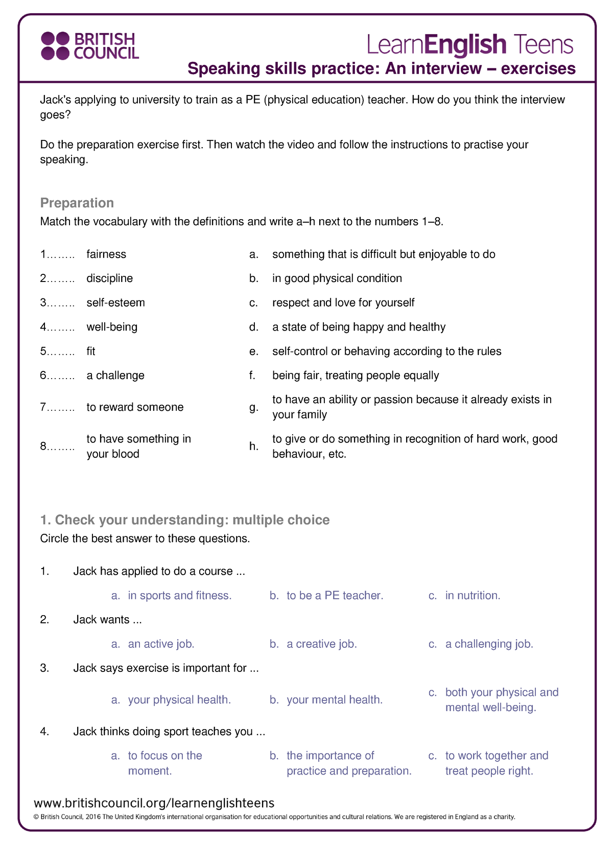 An interview - exercises - Speaking skills practice: An interview ...