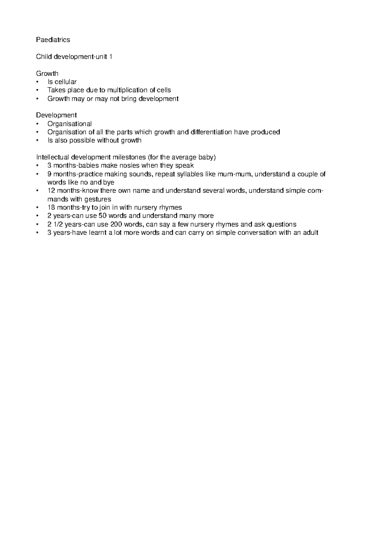 Peadiatrics unit 1 - Child development - Paediatrics Child development ...