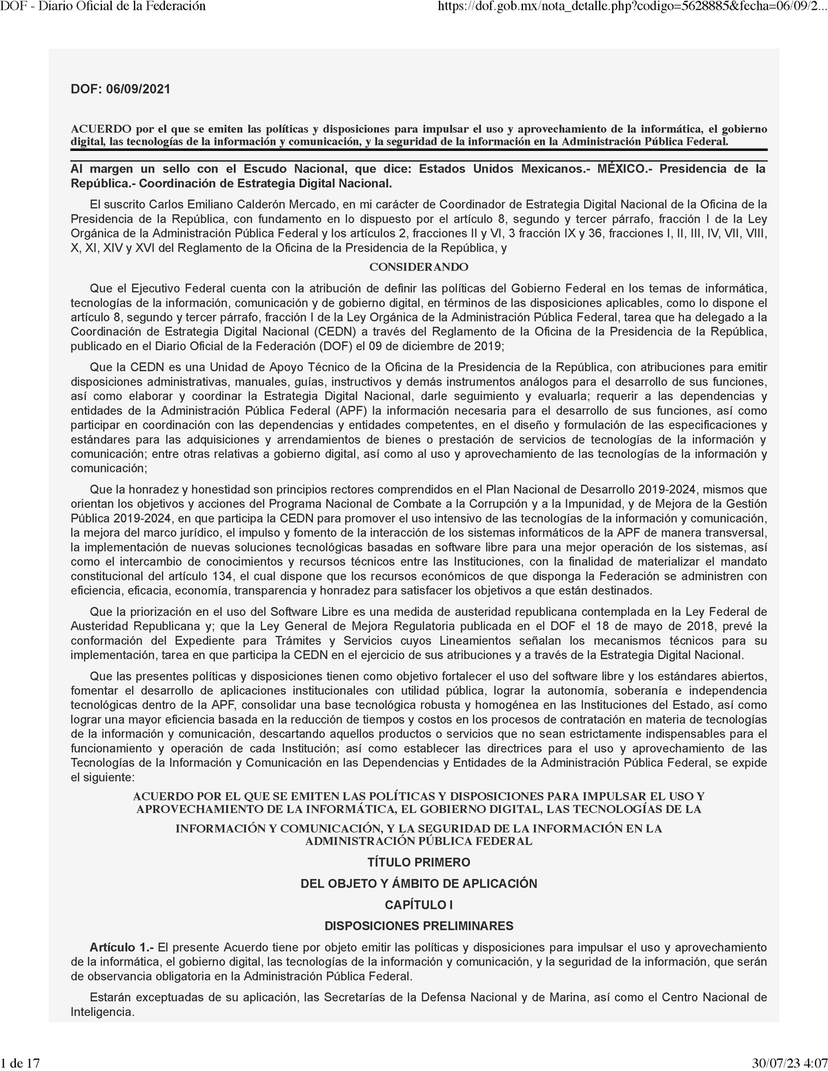 DOF - Diario Oficial De La Federación - DOF: 06/09/ ACUERDO Por El Que ...