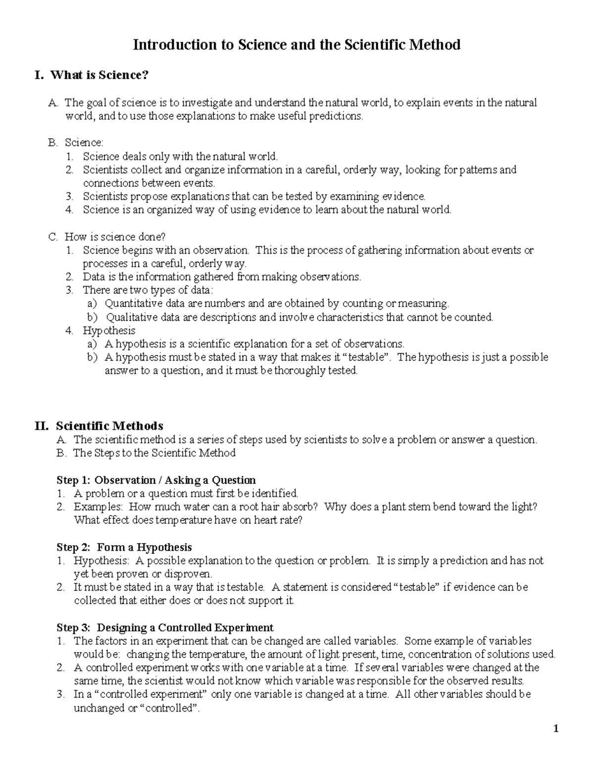 Logic Of Science And The Scientific Method Worksheet