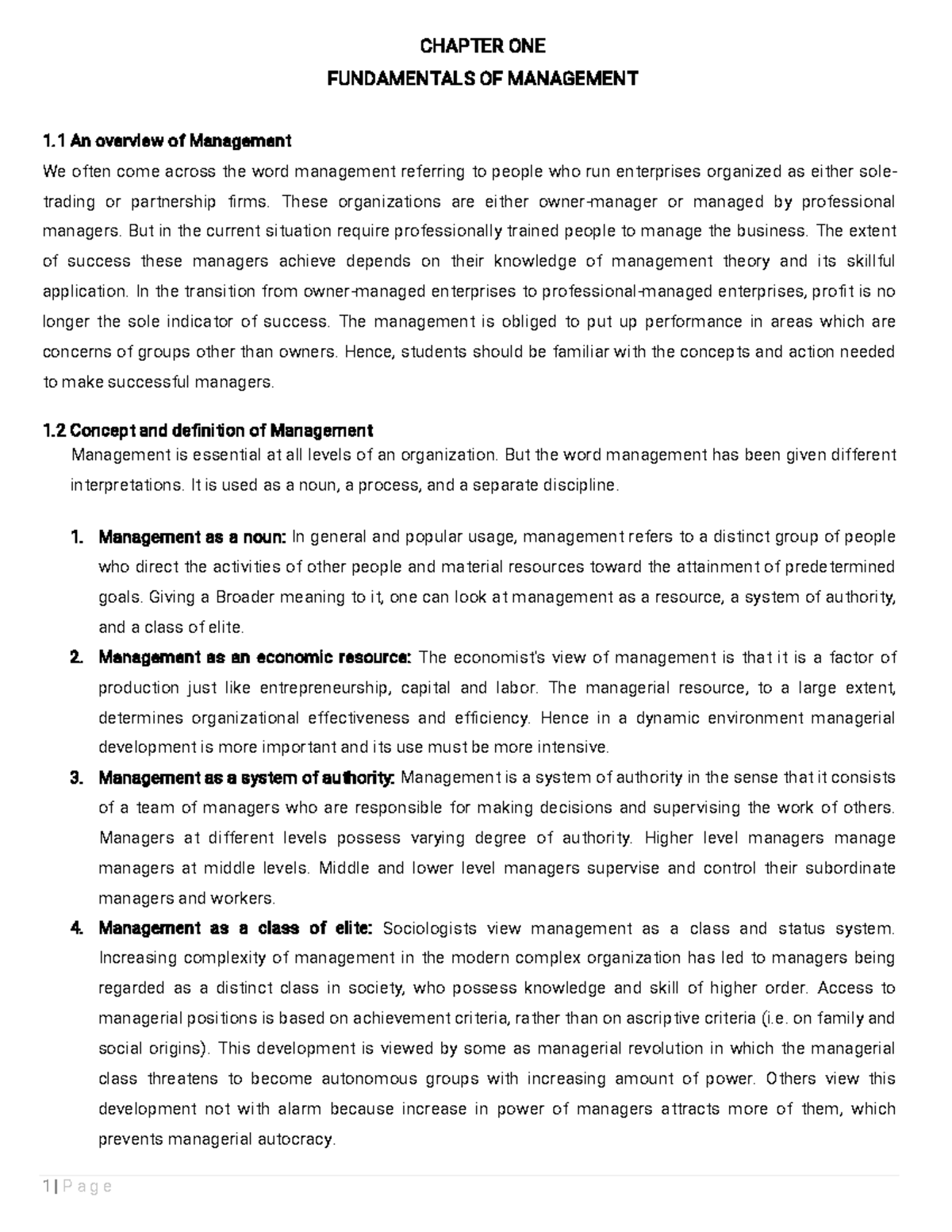 Manage 1 - It is good - CHAPTERONE FUNDAMENTALSOFMANAGEMENT 1 ...