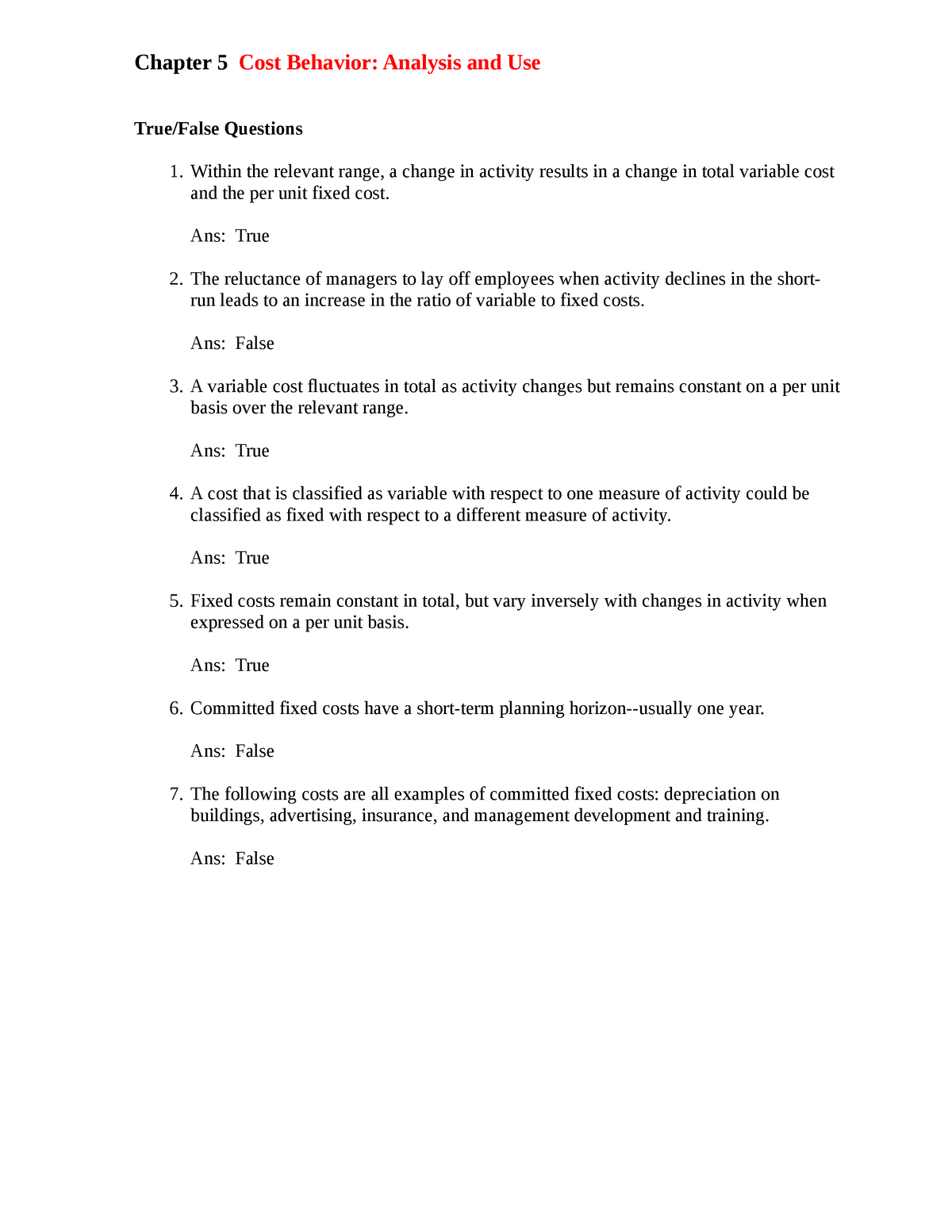 Ch05 Cost Behavior Analysis And Use - Chapter 5 Cost Behavior: Analysis ...