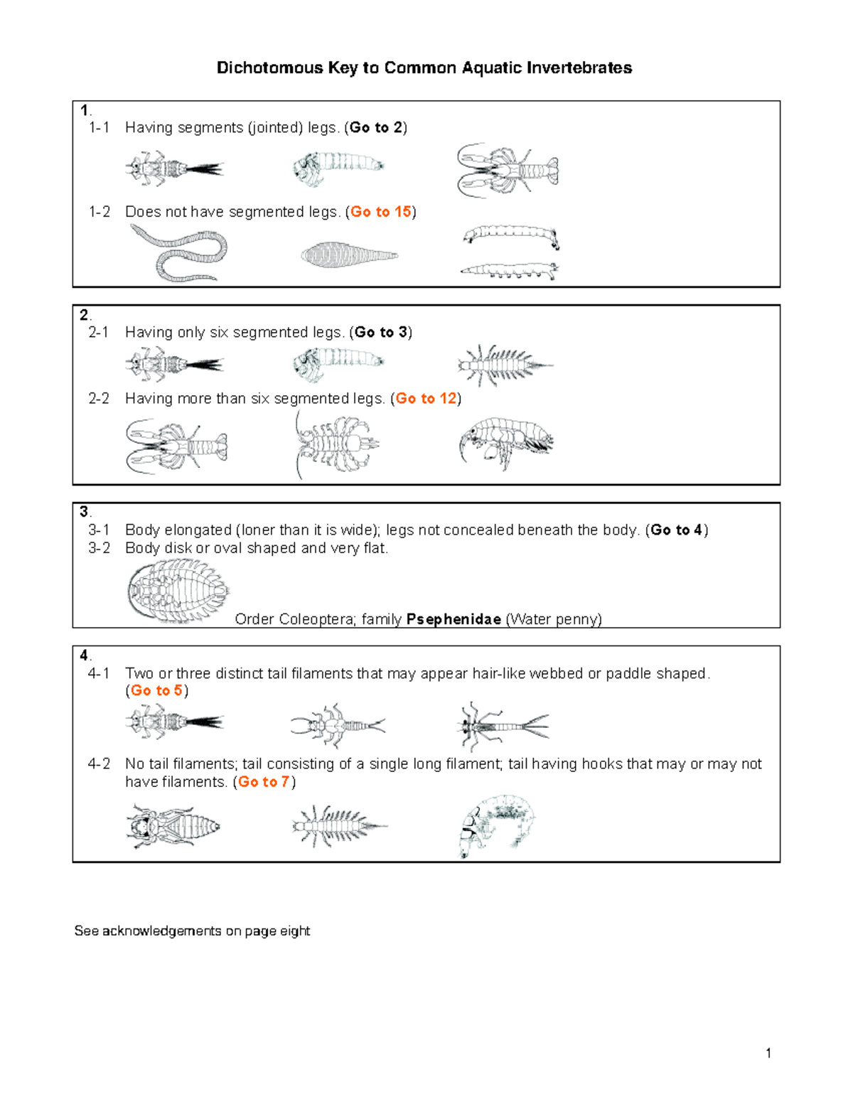Dichotomous Key BIO PRAC 1. 11 Having segments (jointed) legs. (Go